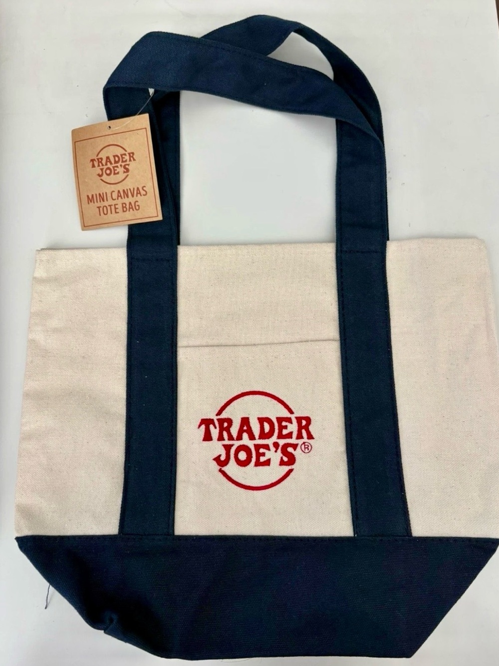 NWT NAVY Trader Joes LIMITED EDITION Mini Canvas Tote Bag